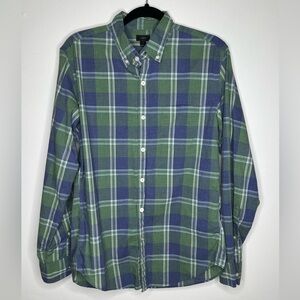 J.Crew  Cotton Mens Button Down Medium M Plaid Green Long Sleeve